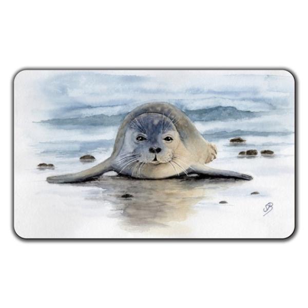 Frühstücksbrettchen Brettchen  Aquarell Maritim Kunst Druck Kunstdruck Seehund auf Bauch Robbe Heuler Kegelrobbe Dänemark Nordsee Ostsee